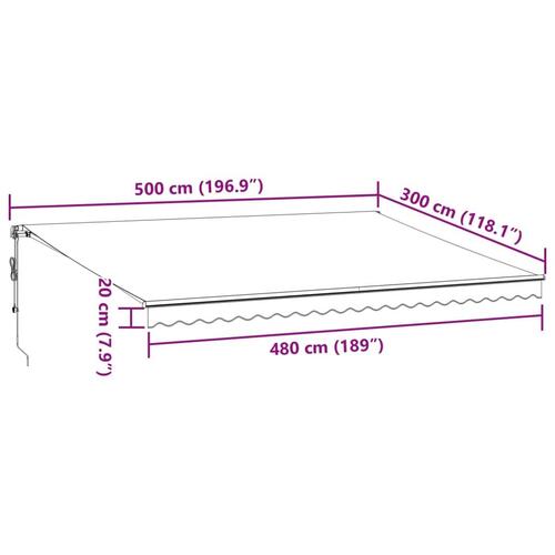 Markise med LED-lys 500x300 cm automatisk betjening brun