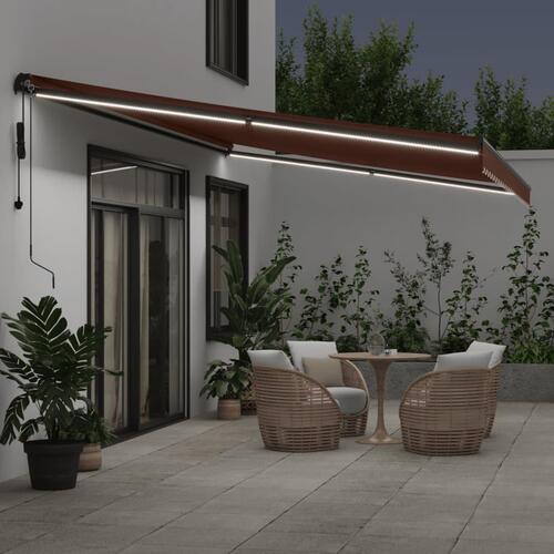 Markise med LED-lys 500x350 cm automatisk betjening brun