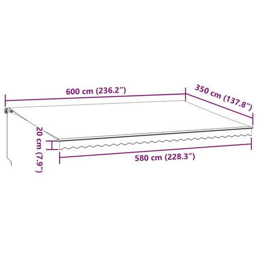 Markise med LED-lys 600x350 cm manuel betjening brun