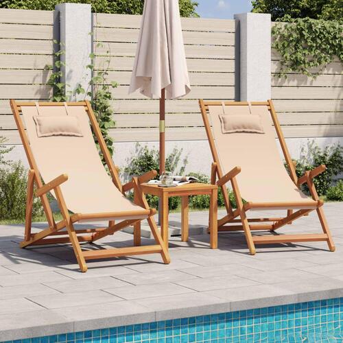 Strandstol foldbar massivt eukalyptustræ og stof beige