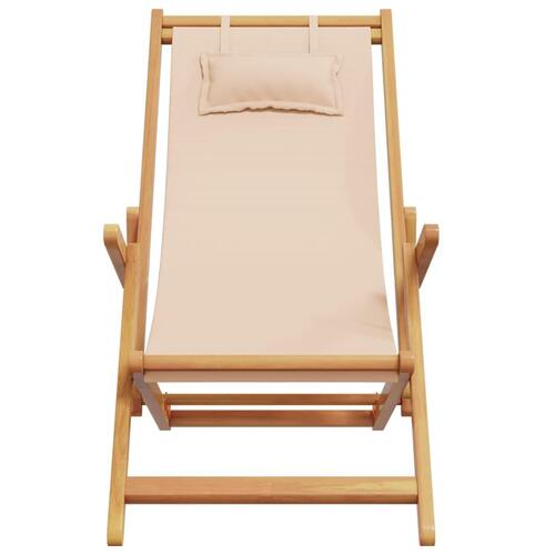 Strandstol foldbar massivt eukalyptustræ og stof beige