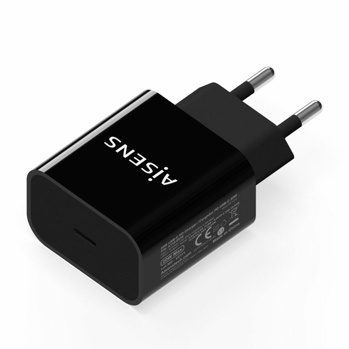 Aisens vægoplader A110-0538 - USB-C hurtigoplader 20 W, sort