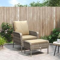 Havestol med fodskammel polyrattan lysebrun
