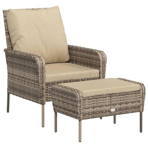Havestol med fodskammel polyrattan lysebrun