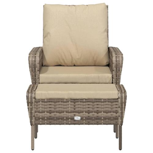 Havestol med fodskammel polyrattan lysebrun