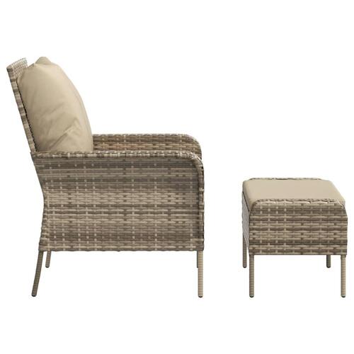 Havestol med fodskammel polyrattan lysebrun