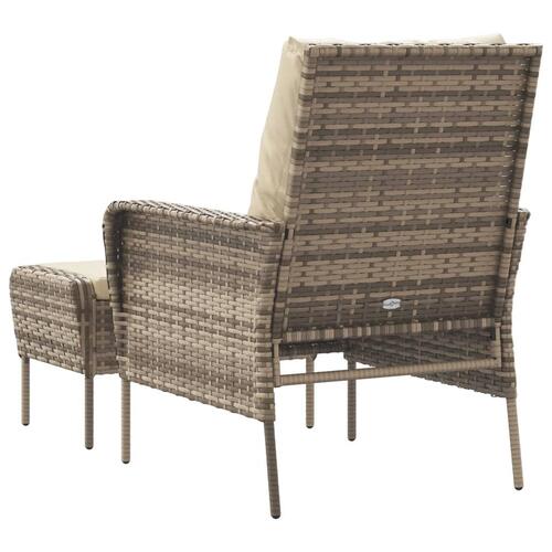 Havestol med fodskammel polyrattan lysebrun