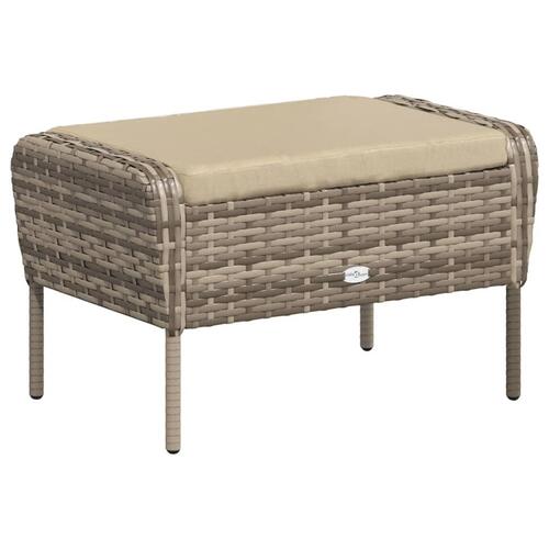 Havestol med fodskammel polyrattan lysebrun