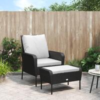 Havestol med fodskammel polyrattan sort