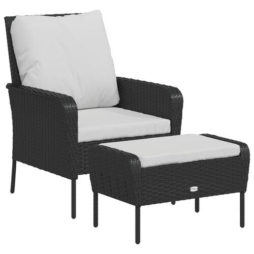 Havestol med fodskammel polyrattan sort