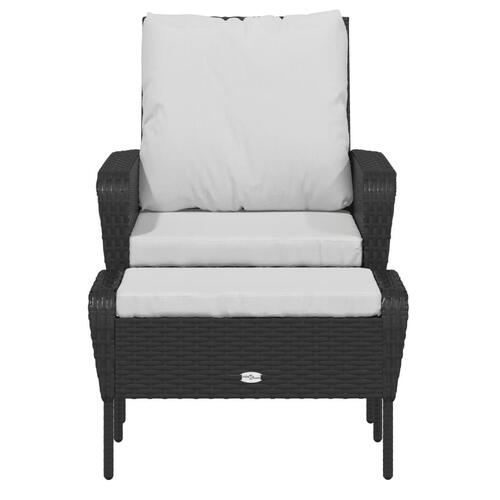 Havestol med fodskammel polyrattan sort