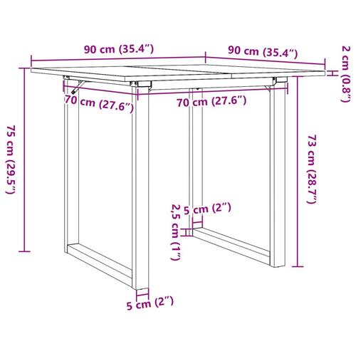 Spisebord 90x90x75 cm O-stel massivt fyrretræ og stål