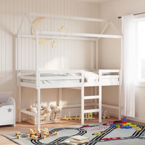 Stel til husseng 217x95,5x159 cm massivt fyrretræ hvid