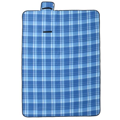 Picnictæppe 200x150 cm foldbart ternet fløjl blå