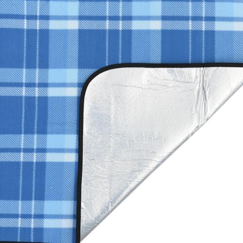 Picnictæppe 200x150 cm foldbart ternet fløjl blå