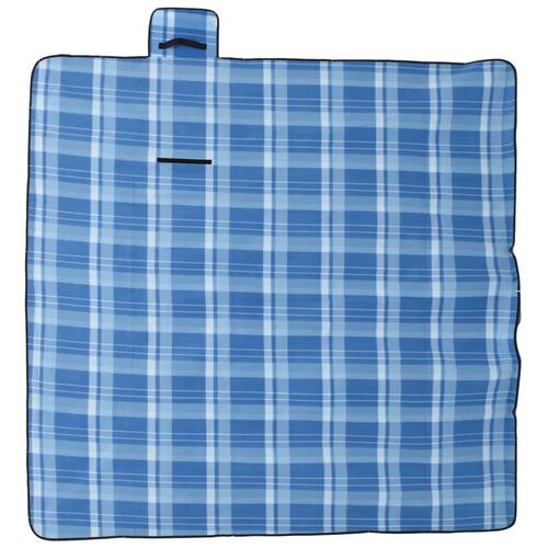 Picnictæppe 200x200 cm foldbart fløjl ternet blå
