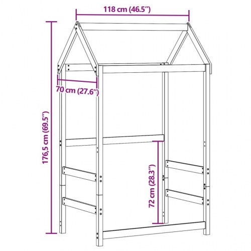 Stel til husseng 118x70x176,5 cm massivt fyrretræ hvid