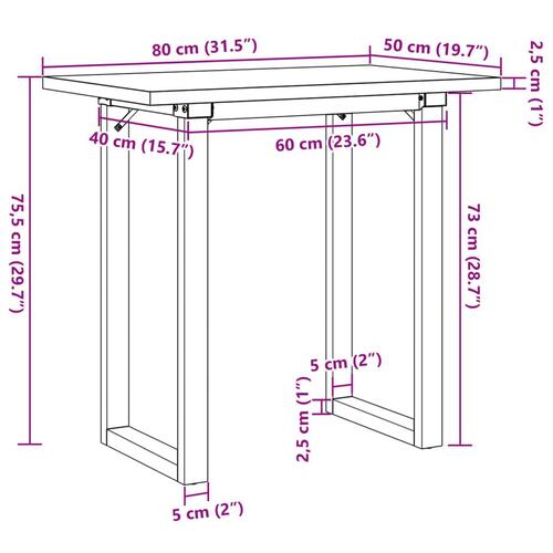 Spisebord 80x50x75,5 cm O-stel massivt fyrretræ og stål