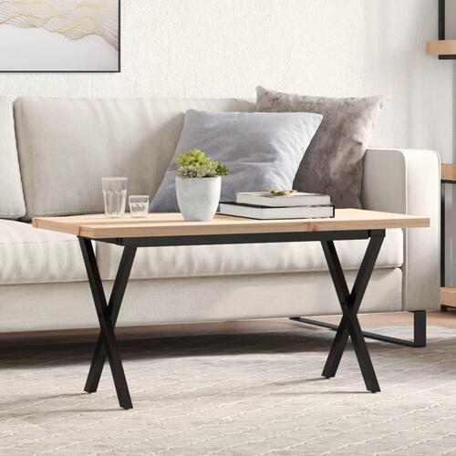 Sofabord 90x40x45,5 cm X-stel massivt fyrretræ og stål