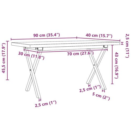 Sofabord 90x40x45,5 cm X-stel massivt fyrretræ og stål
