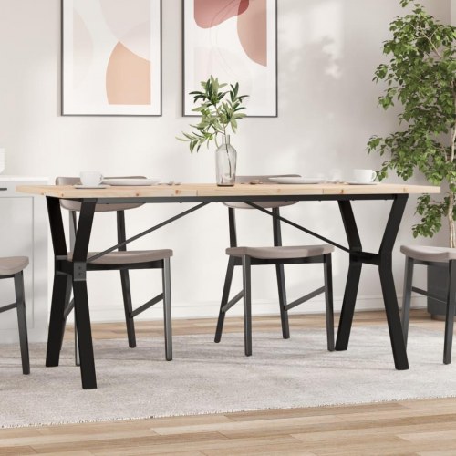 Spisebord 140 x 80 x 75,5 cm med Y-stel i massivt fyrretræ og stål