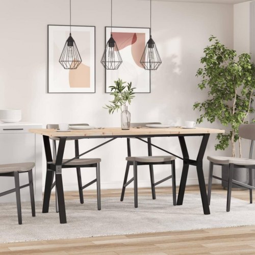 Spisebord 140 x 80 x 75,5 cm med Y-stel i massivt fyrretræ og stål