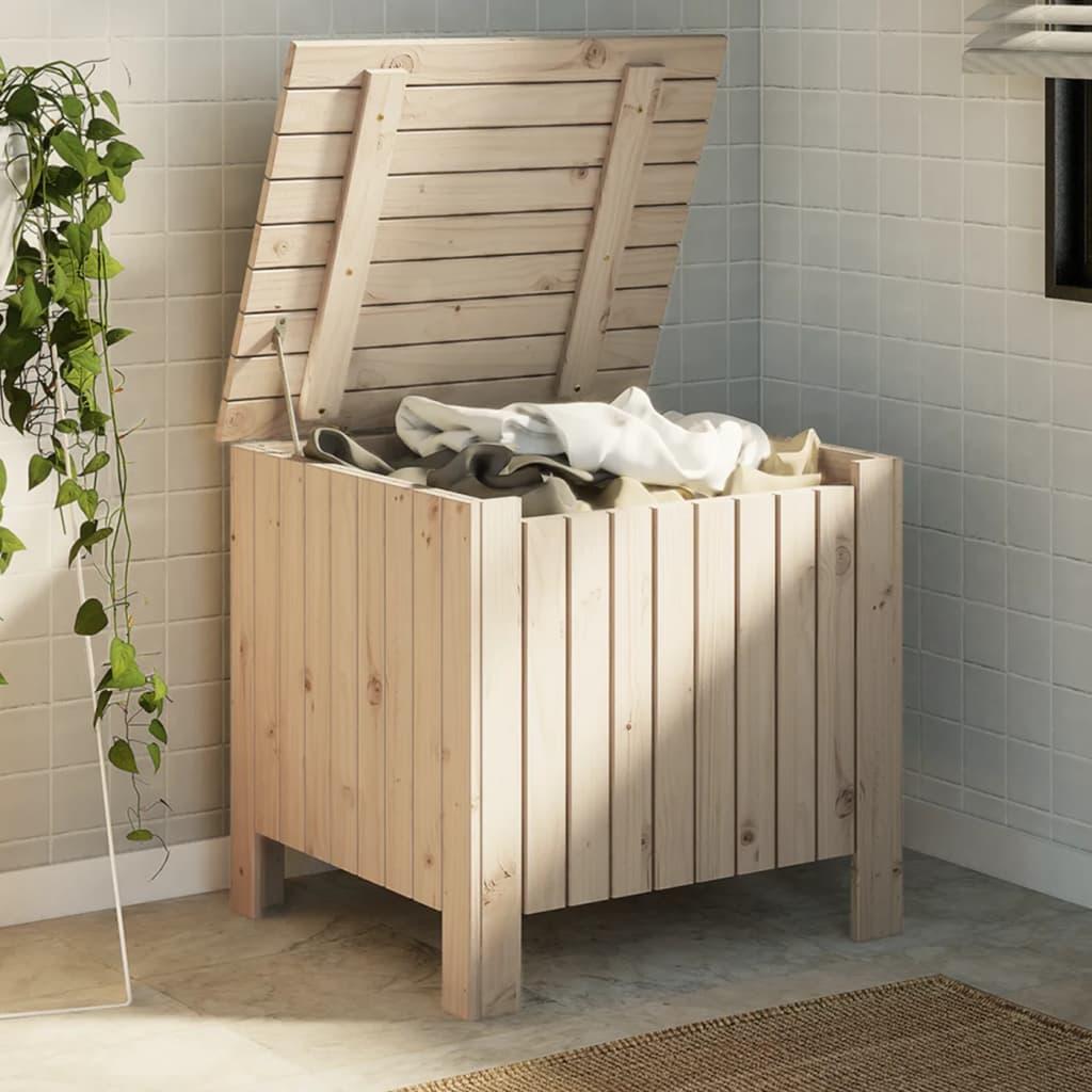 Opbevaringsboks Med Låg Rana Massivt Fyrretræ Naturfarvet - Lodrette striber / 60 x 49 x 54 cm