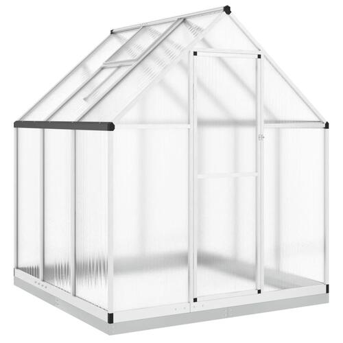 Drivhus med fundamentramme 169x169x202 cm aluminium sølvfarvet