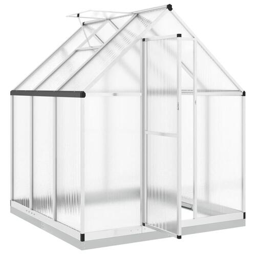 Drivhus med fundamentramme 169x169x202 cm aluminium sølvfarvet