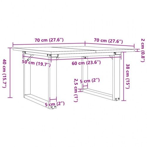 Sofabord 70x70x40 cm O-stel massivt fyrretræ og stål