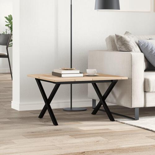 Sofabord 60x60x40 cm X-stel massivt fyrretræ og stål
