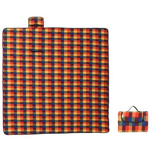 Picnictæppe 200x200 cm foldbart fløjl ternet flerfarvet