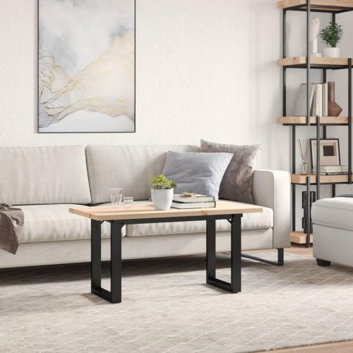 Sofabord 90x40x45,5 cm O-stel massivt fyrretræ og stål