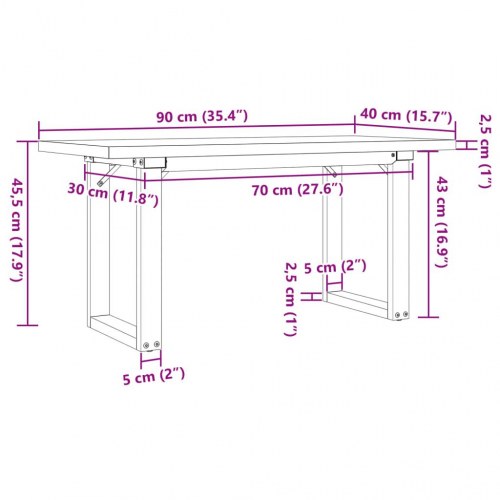 Sofabord 90x40x45,5 cm O-stel massivt fyrretræ og stål