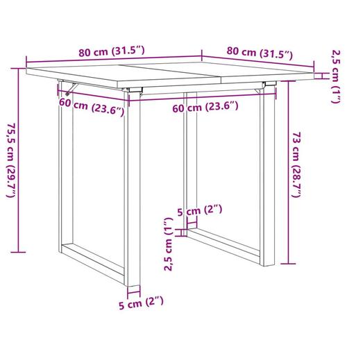 Spisebord 80x80x75,5 cm O-stel massivt fyrretræ og stål