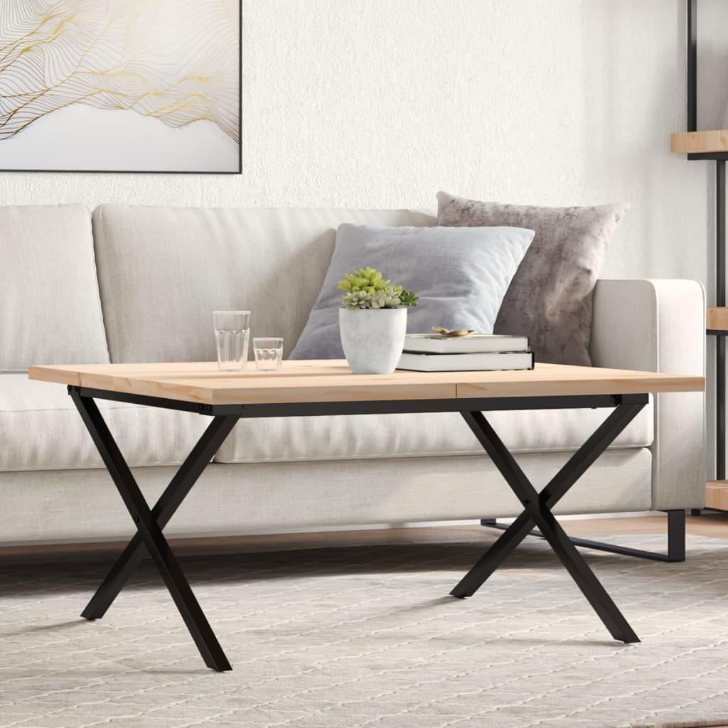 Sofabord 80x80x45,5 cm X-stel massivt fyrretræ og stål