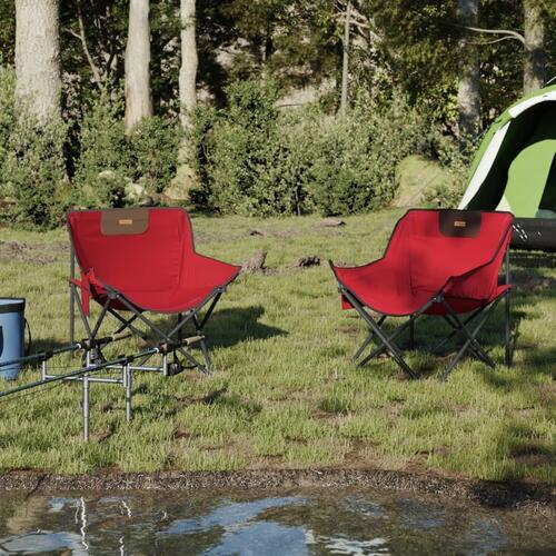 Campingstole med lommer 2 stk. foldbar rød