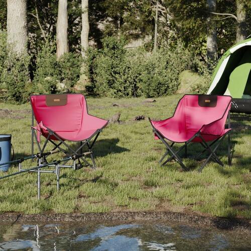 Campingstole med lommer 2 stk. foldbar lyserød