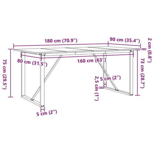 Spisebord 180x90x75 cm O-stel massivt fyrretræ og stål