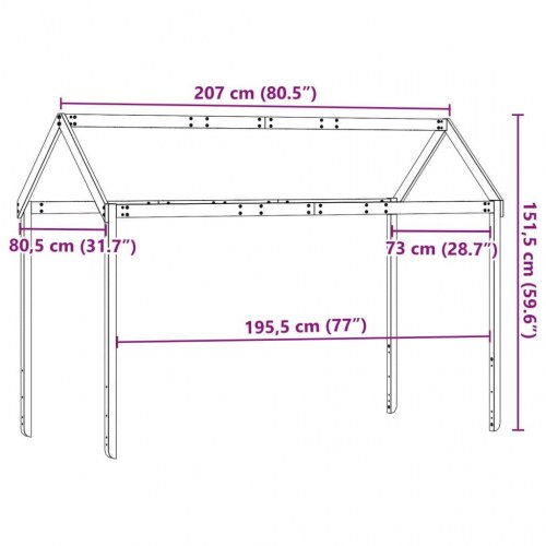 Stel til husseng 207x80,5x151,5 cm massivt fyrretræ gyldenbrun