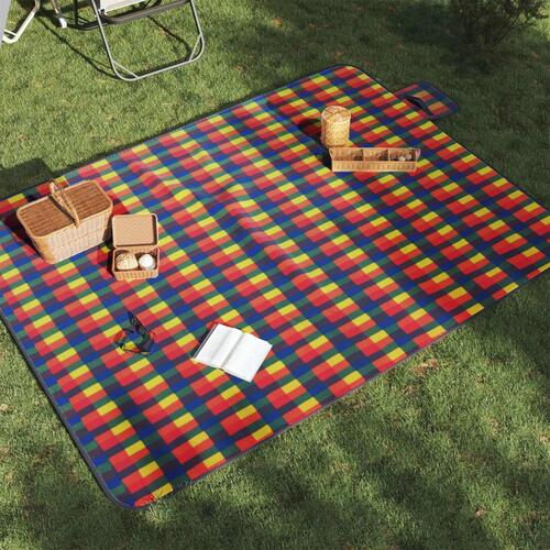 Picnictæppe 200x150 cm foldbart ternet fløjl flerfarvet