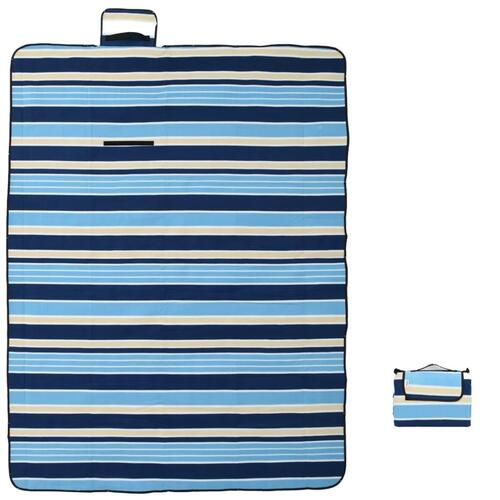 Picnictæppe 200x150 cm foldbart bølget fløjl blå og hvid