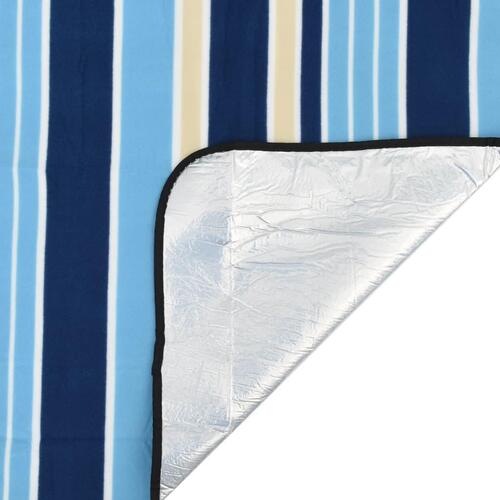 Picnictæppe 200x150 cm foldbart bølget fløjl blå og hvid