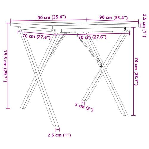Spisebord 90x90x75,5 cm X-stel massivt fyrretræ og stål