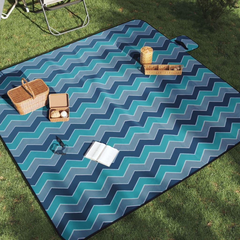 Picnictæppe 200x200 cm foldbart bølget fløjl blå