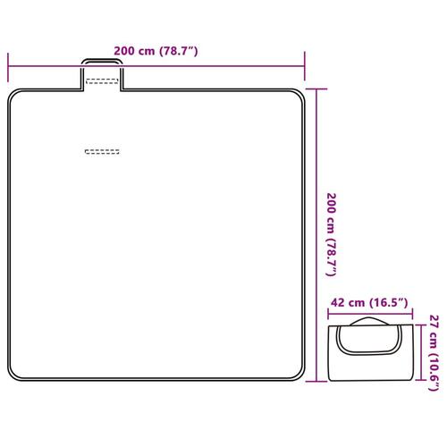 Picnictæppe 200x200 cm foldbart fløjl stribet rød og blå