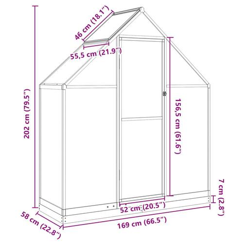 Drivhus med fundamentramme 169x58x202 cm aluminium grøn