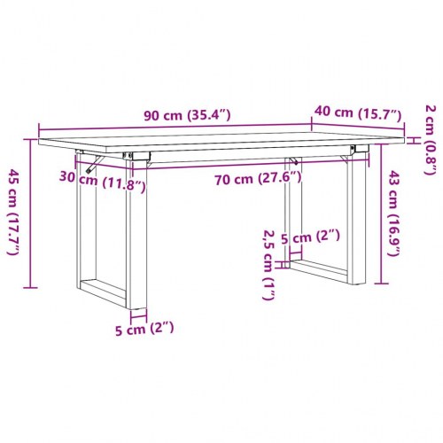 Sofabord 90x40x45 cm O-stel massivt fyrretræ og stål