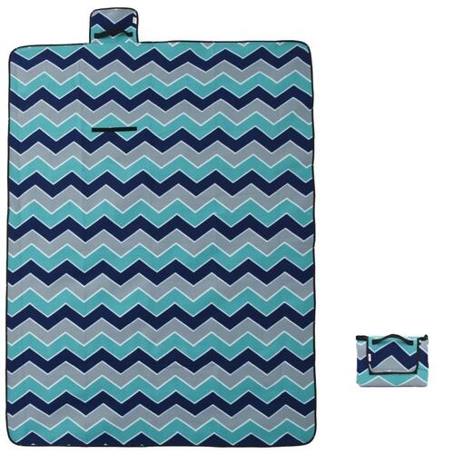 Picnictæppe 200x150 cm foldbart bølget fløjl blå
