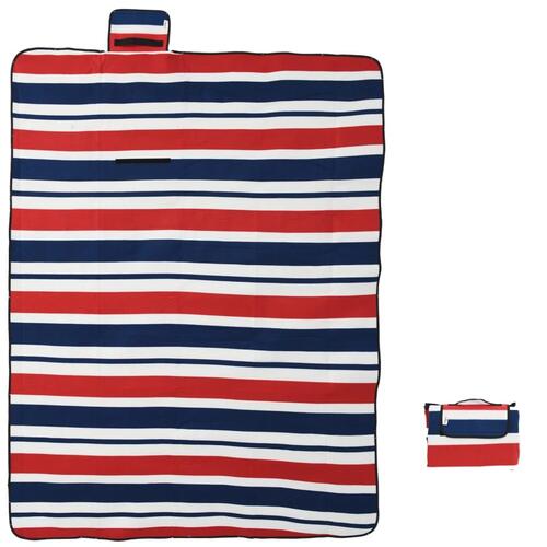 Picnictæppe 200x150 cm foldbart fløjl stribet rød og blå